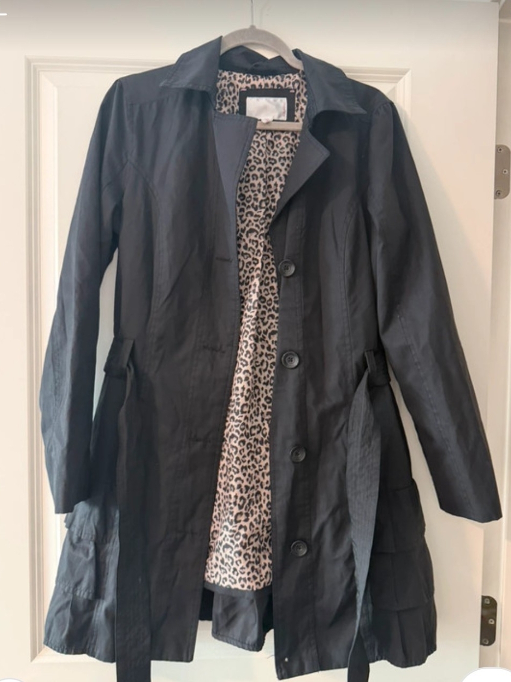 Xhilaration Black Trench Coat with Leopard Lining